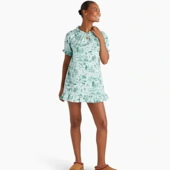 Hill House Home Katherine Nap Dress Ski Chalet Mini Ruffle Trim Green Medium NEW - Picture 2 of 8